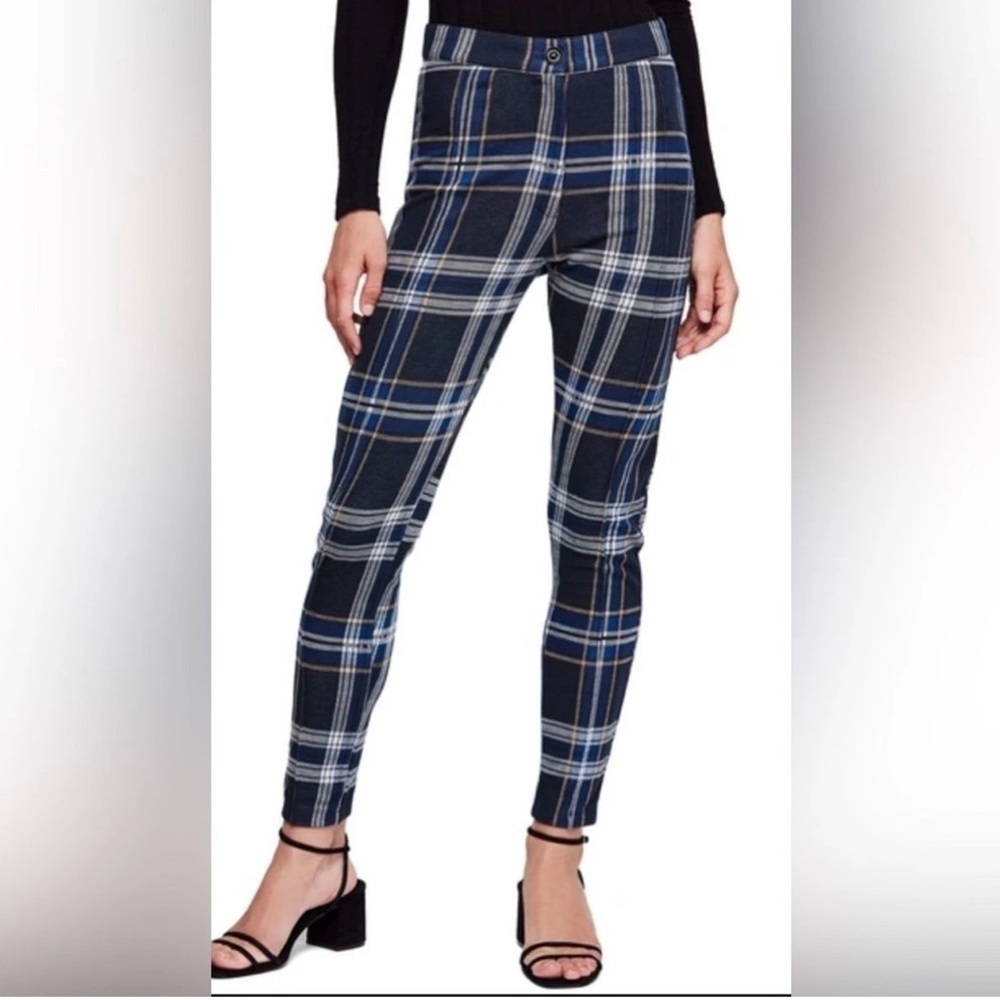 Free People Women's Carnaby Plaid Pants OB926551 Blue Combo Size 0 NEW